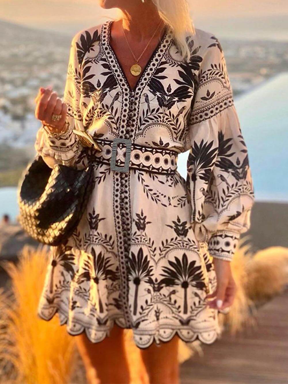 Minivestido suelto de playa estampado a la moda