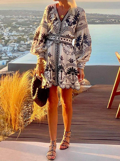 Minivestido suelto de playa estampado a la moda