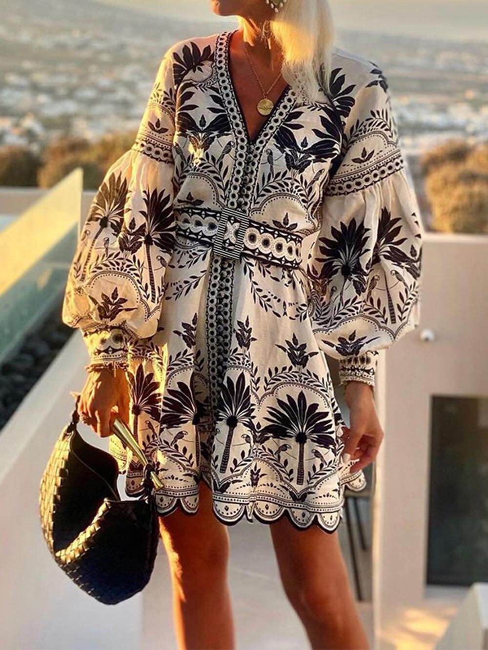Minivestido suelto de playa estampado a la moda