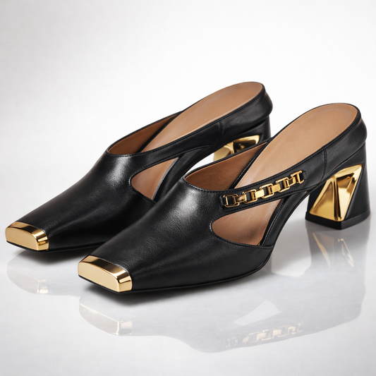 Tacones de bloque dorados ELLIS