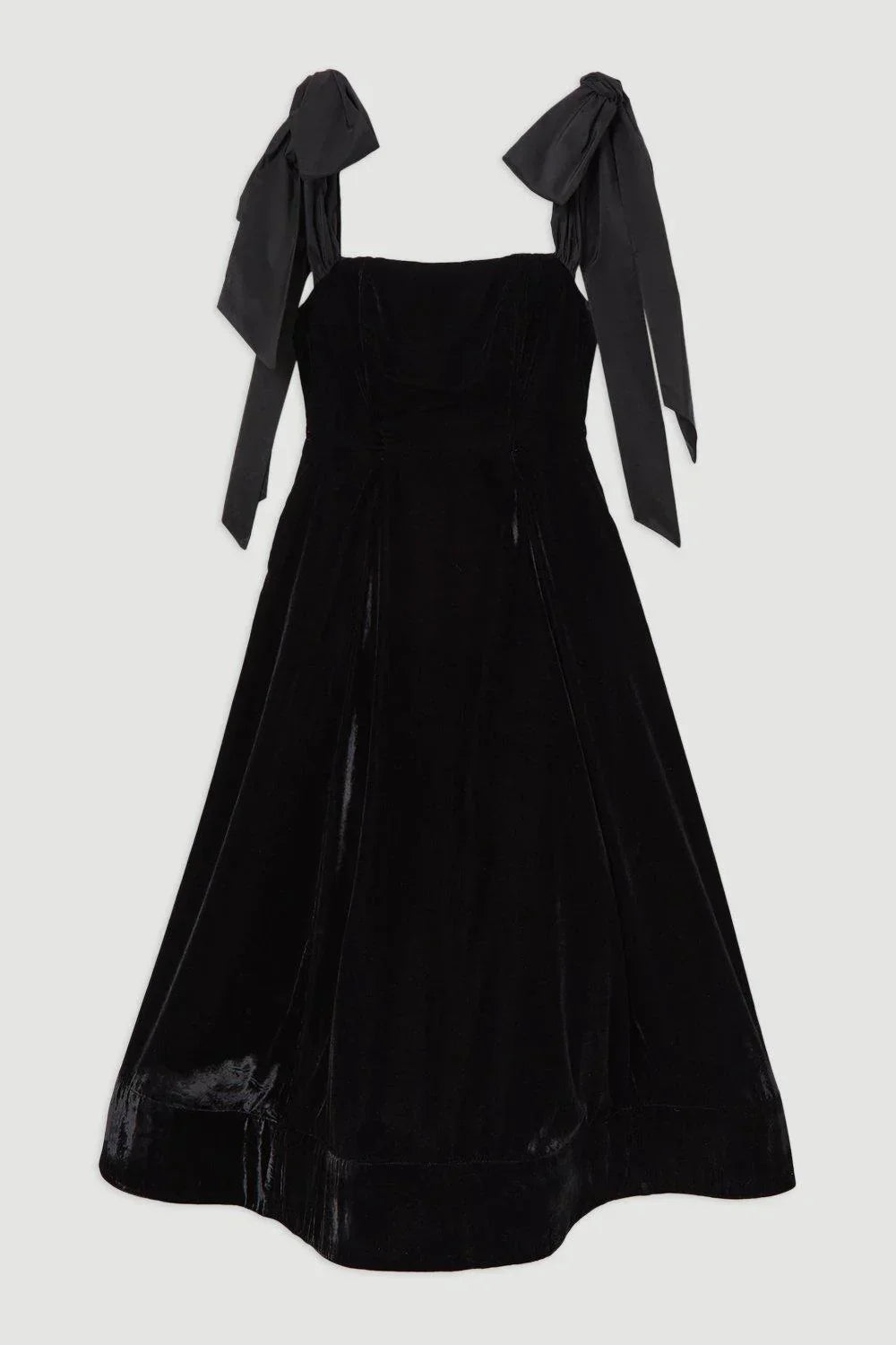 Vestido Midi sin Tirantes con Lazo de Terciopelo