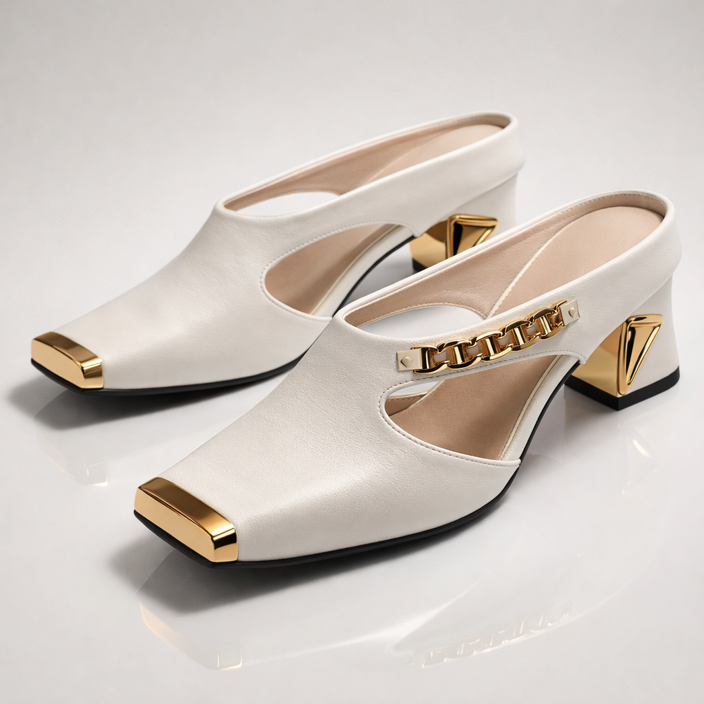 Tacones de bloque dorados ELLIS