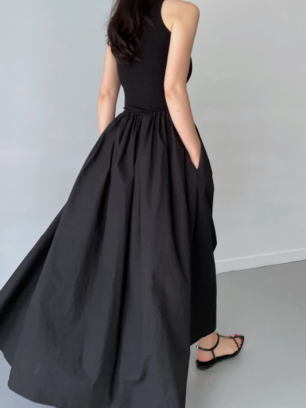 Vestido largo de cuello redondo informal