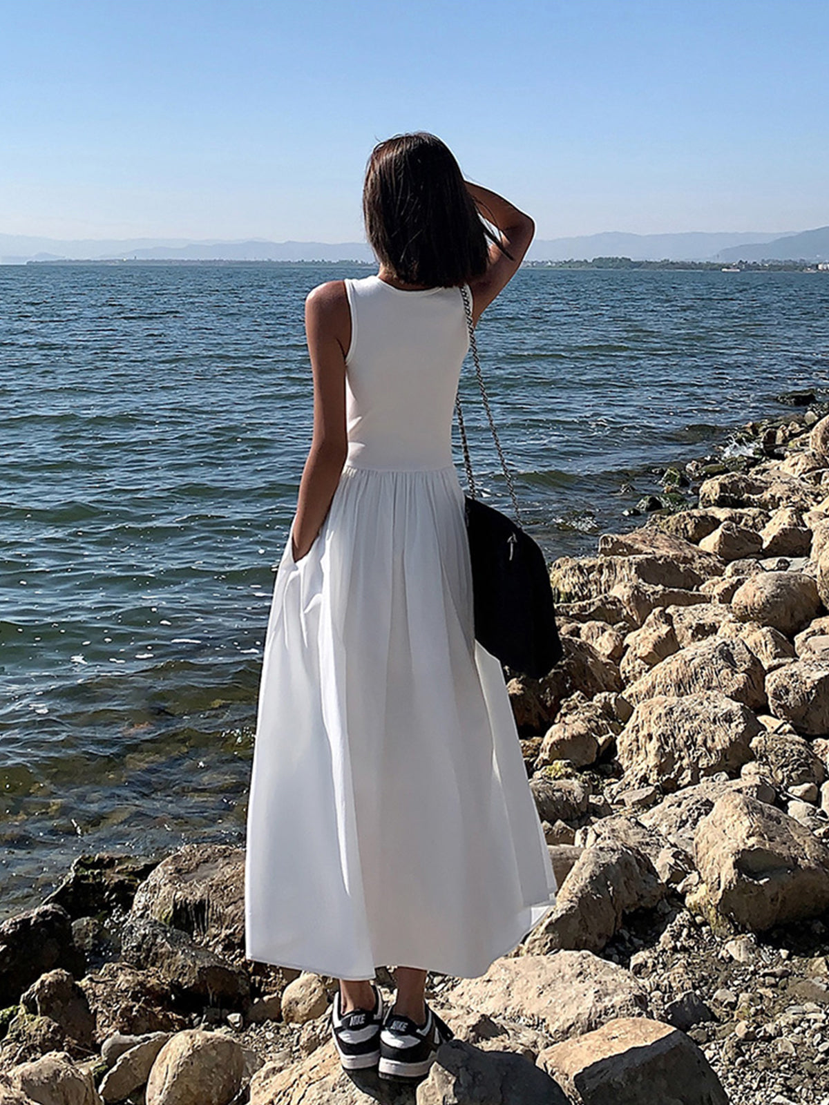 Vestido largo de cuello redondo informal